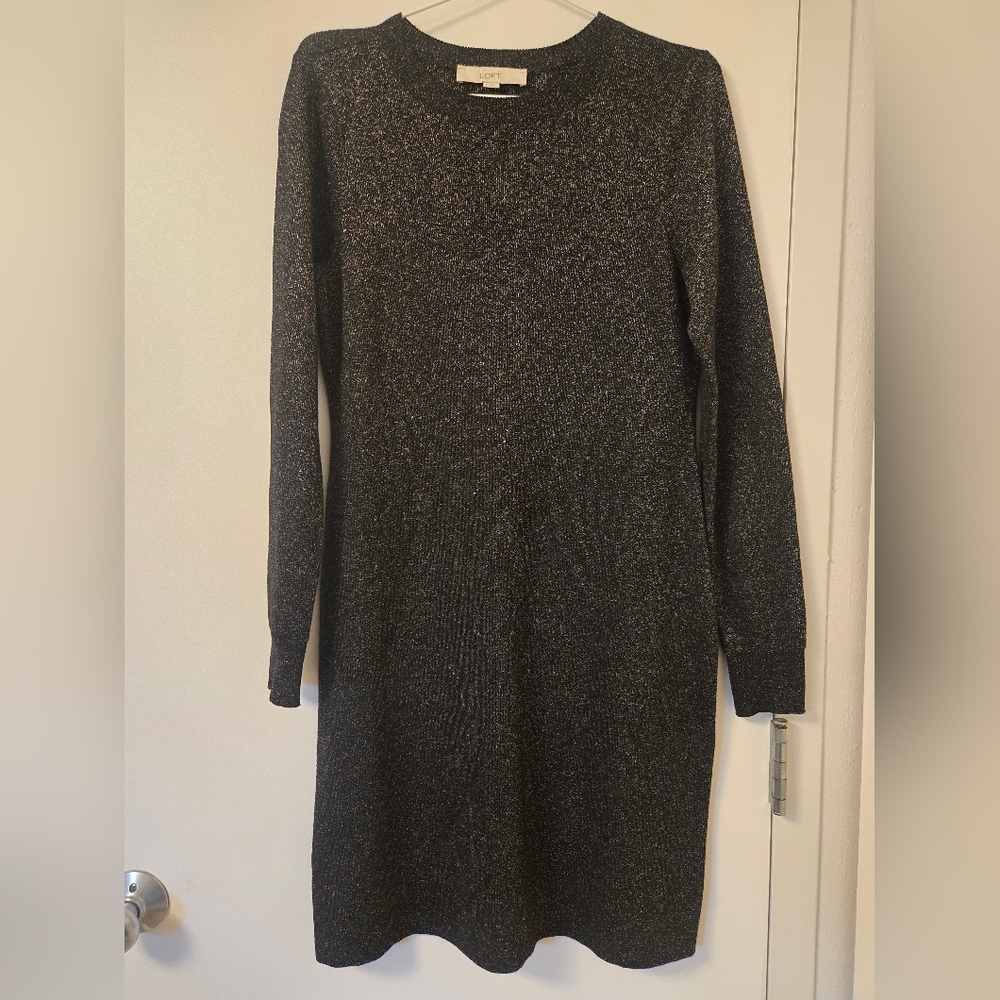 EUC Loft Bodycon Black Sparkle Sweater‎ Dress